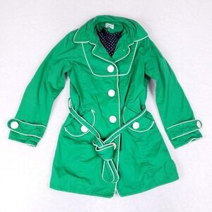 Formengirl Green Belted Trench Coat Women's M‎ Polka Dot Lining Retro Mod Style
